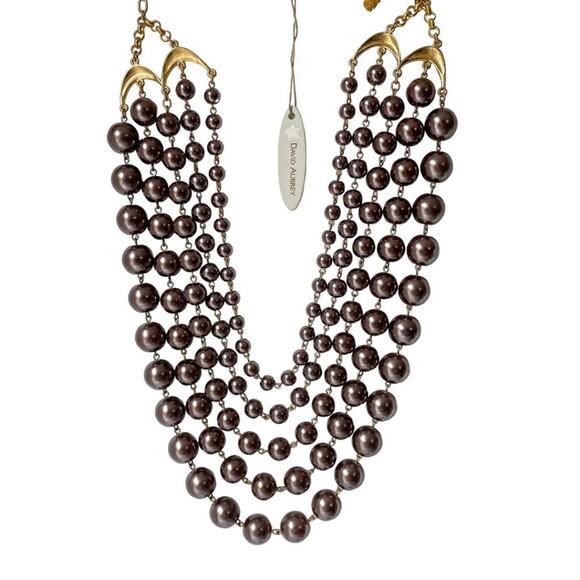 NWT David Aubrey 5 Strand Brown Graduated Beaded Statement Necklace - Picture 5 of 7